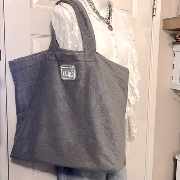 Sand Shaped for Lujo Art & Joy Gray Terrycloth Yoga Beach Pool  Tote Bag - Picture 1 of 7